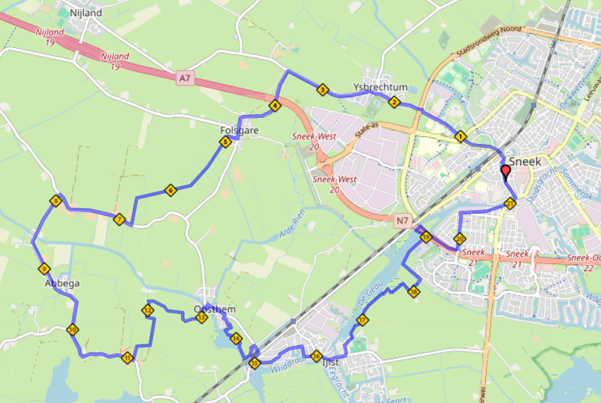 Route halve marathon wandelen Marathon Sneek 2026